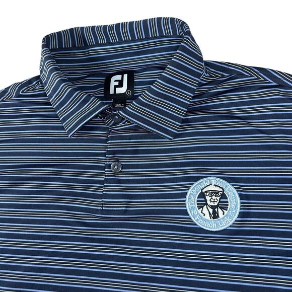 Footjoy Golf Polo Shirt Men’s Large Blue Striped Donald Ross Course Embroidered - Picture 3 of 11
